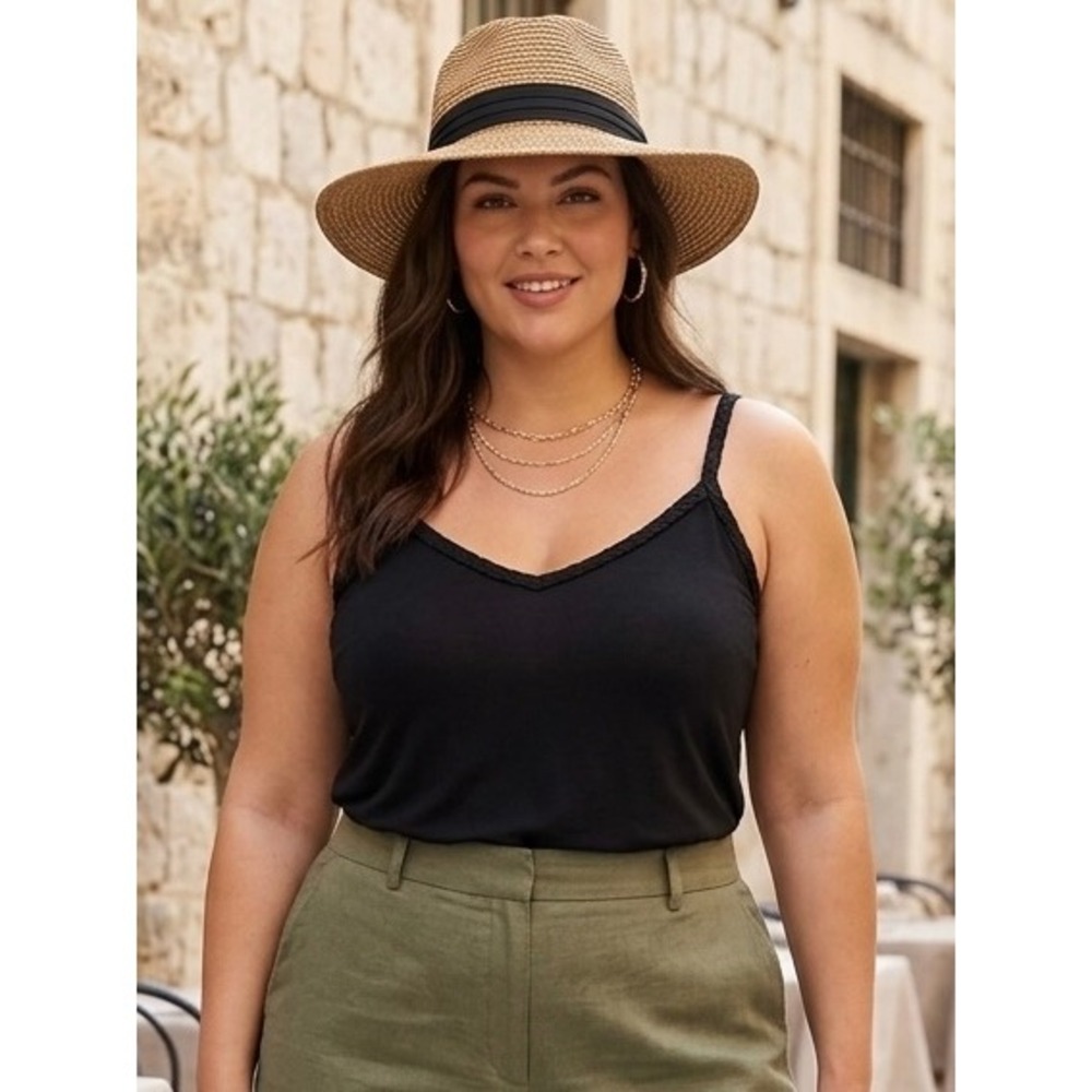 Torrid Deep Black Challis Braided Strap Cami Tank Top Size 1X New With Tags